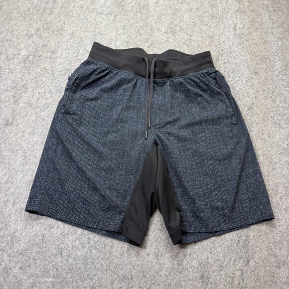Lululemon Athletic Shorts Men M Dark Blue Geometric 10" Stretch Lined Training - Picture 1 of 16